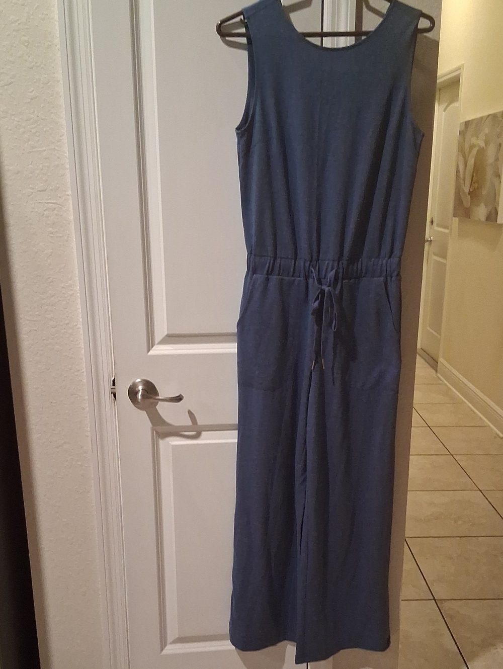 Sleeveless Blue Drawstring Waist Jumpsuit Dress